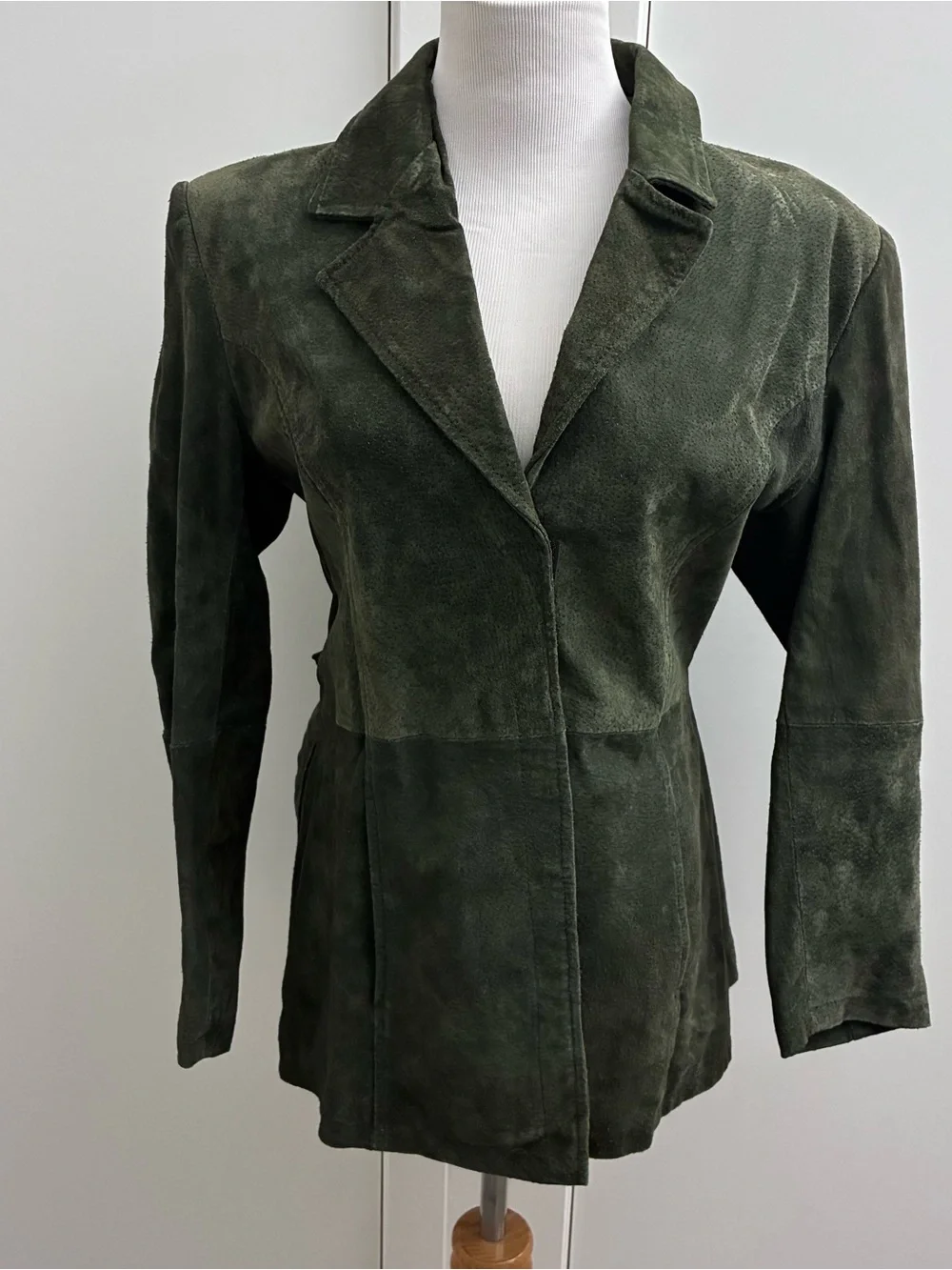 Vtg Charlotte Russe Large Jacket Olive Green Suede Genuine Leather‎ Tie Waist